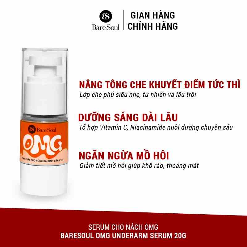 [MỚI] Serum cho nách che khuyết điểm, hỗ trợ giảm thâm nách & làm sáng nách BareSoul OMG Underarm Serum 20G