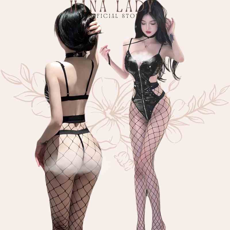 Đồ ngủ nữ bodysuit da có khóa kéo sexy quyến rũ Hanaladystore V527