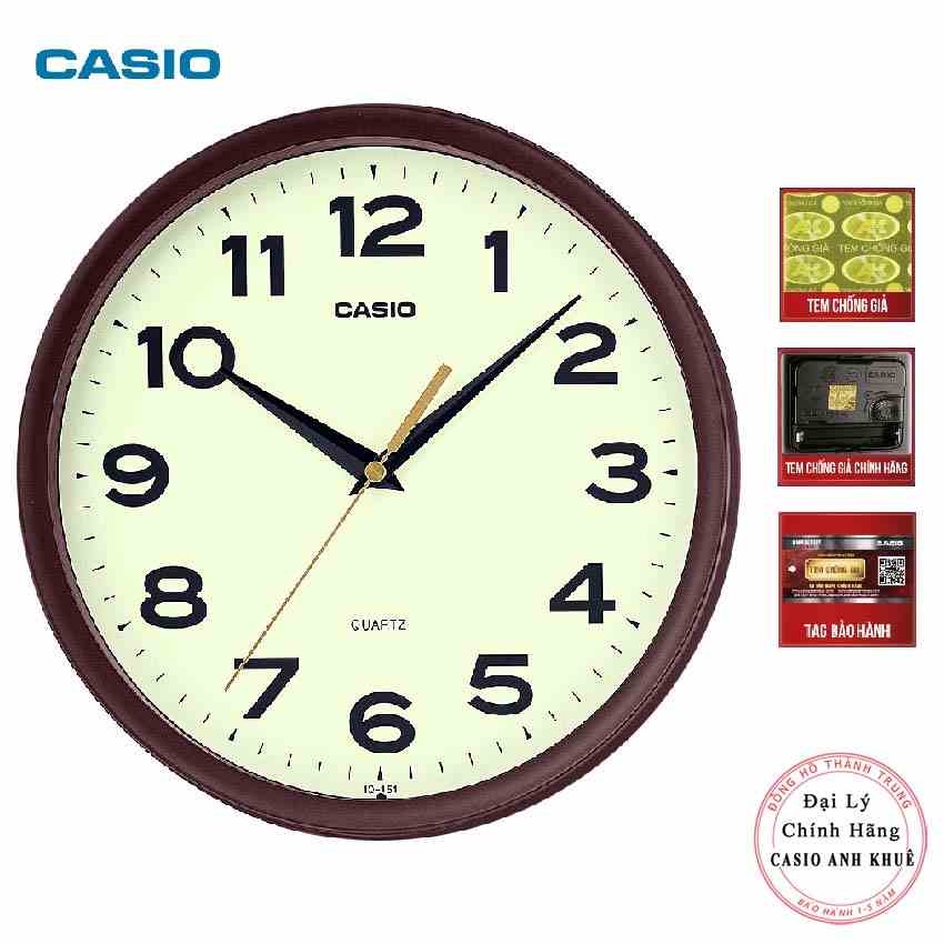 [Mã BMLTB200 giảm đến 100K đơn 499K] Đồng hồ treo tường Casio IQ-151-5DF vỏ nâu ( đường kính 25cm)