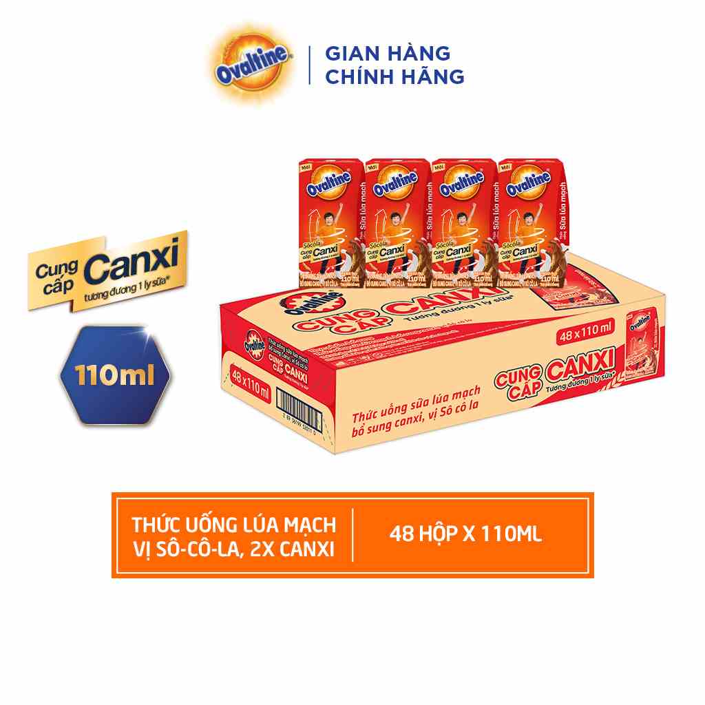 [Mã BMLTB35 giảm đến 35K đơn 99K] Thùng 48 hộp Thức uống lúa mạch thêm Canxi hương vị sô-cô-la Ovaltine (110ml x 48)