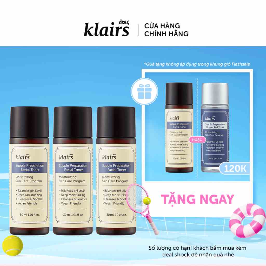 Combo 3 nước hoa hồng Dear Klairs Supple Preparation Facial Toner mini 30ml