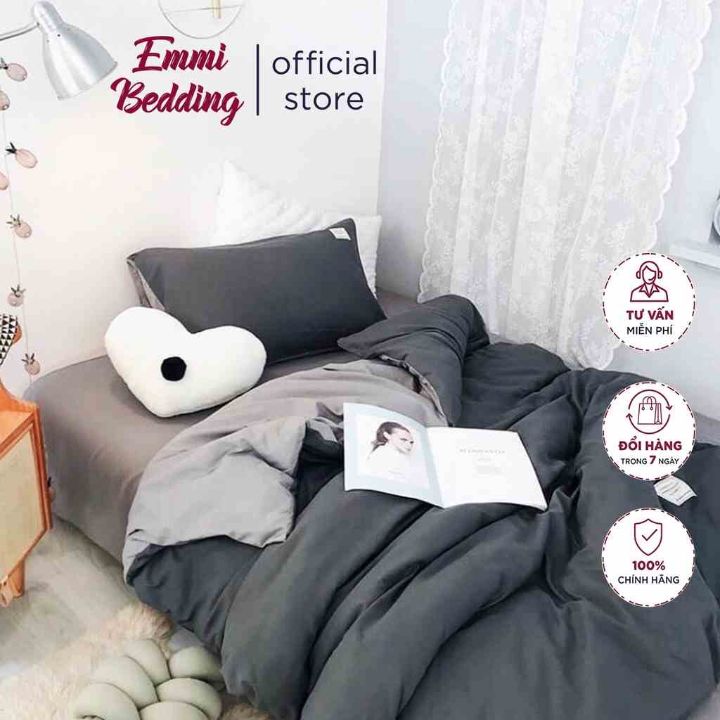 [Mã BMLTA35 giảm đến 35K đơn 99K] Bộ Chăn Ga Gối Cotton TC Emmidecor cao cấp - Ghi đậm mix nhạt giá tốt