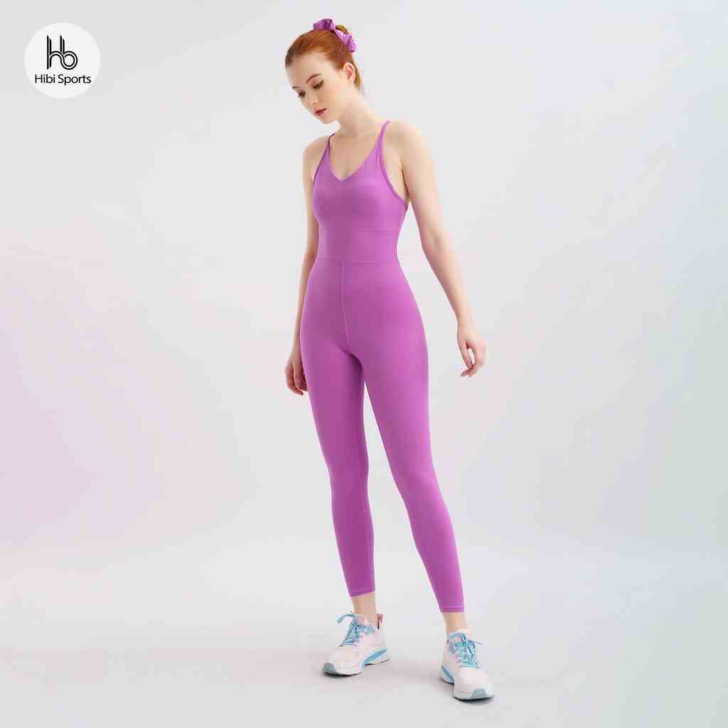 Bộ tập yoga gym Jumpsuit Hibi Sports J601 hai dây đan nơ, màu Tím Electric kèm mút ngực, chất vải cao cấp Lu Fabric