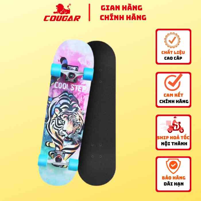 Ván Trượt Cougar-Skateboard 1100-10 Chính Hãng, Chất Liệu Gỗ Ép Cao Cấp, Mặt Nhám Chống Trơn Trượt