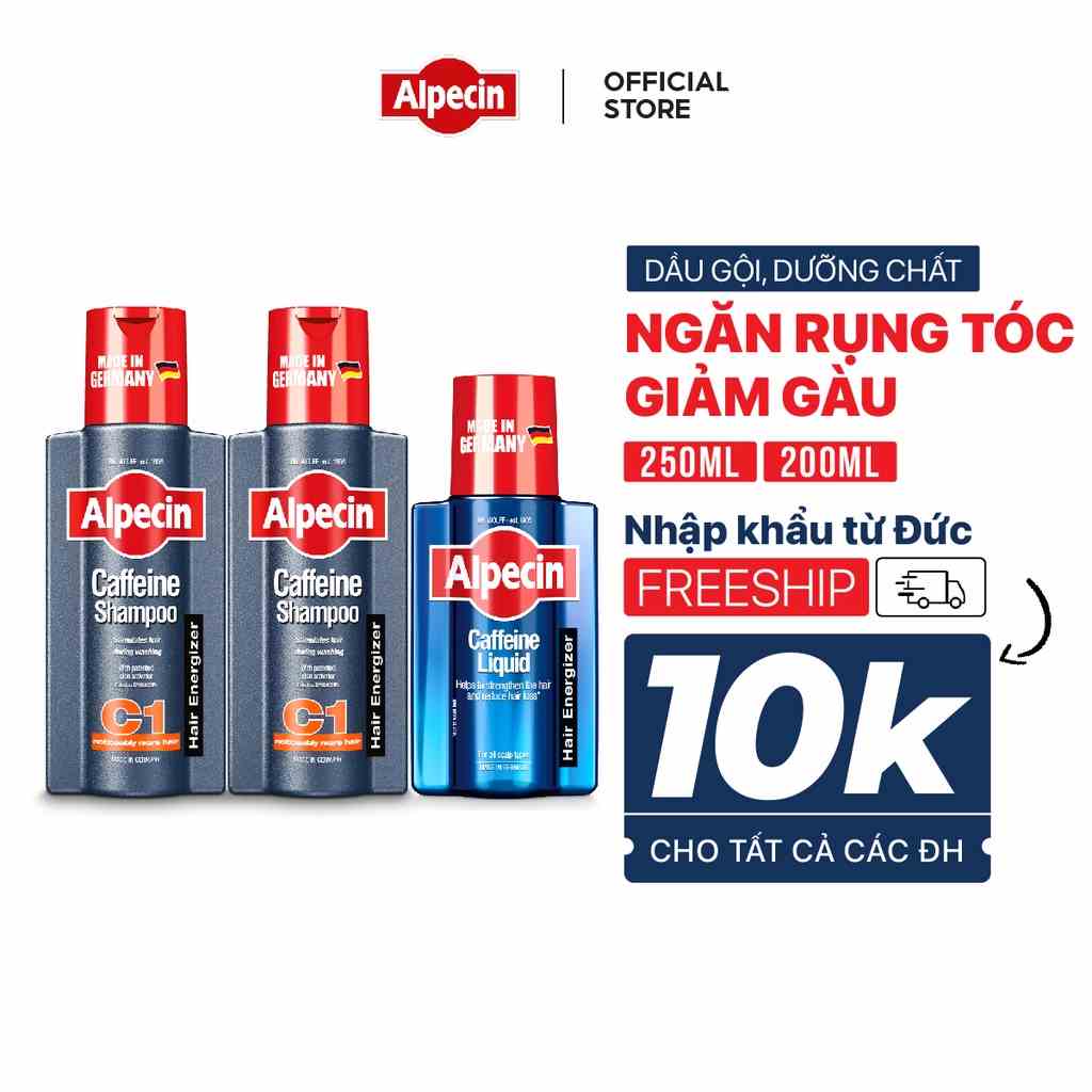 Combo 2 Dầu gội ngăn rụng tóc Caffeine Alpecin C1 Shampoo và Tinh chất Caffeine kích thích mọc tóc Alpecin Liquid 200ml