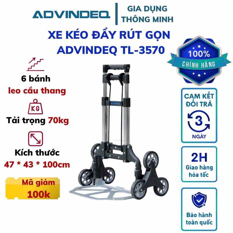 Xe kéo đẩy leo cầu thang 6 bánh rút gọn ADVINDEQ TL-35/70 tải trọng lên tới 70kg thanh cầm có thể kéo dài