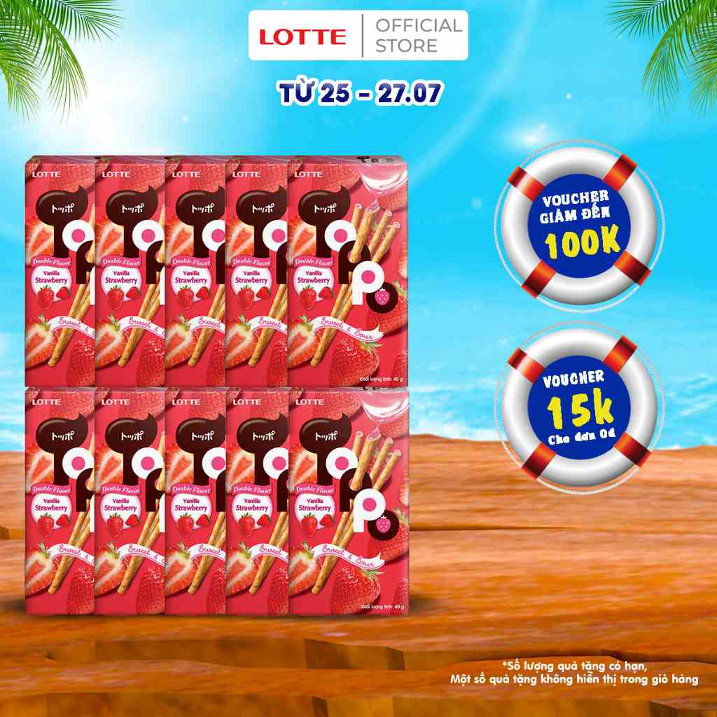 [Mã BMLTB35 giảm đến 35K đơn 99K] Combo 10 hộp Bánh que Toppo nhân kem dâu 40 g