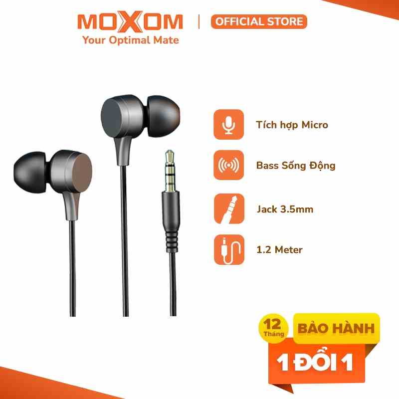 Tai Nghe Nhét Tai Có Dây MOXOM EP54 Âm Thanh Nổi, Chống Ồn, Tích Hợp Micro, Jack 3.5mm dài 1,2m