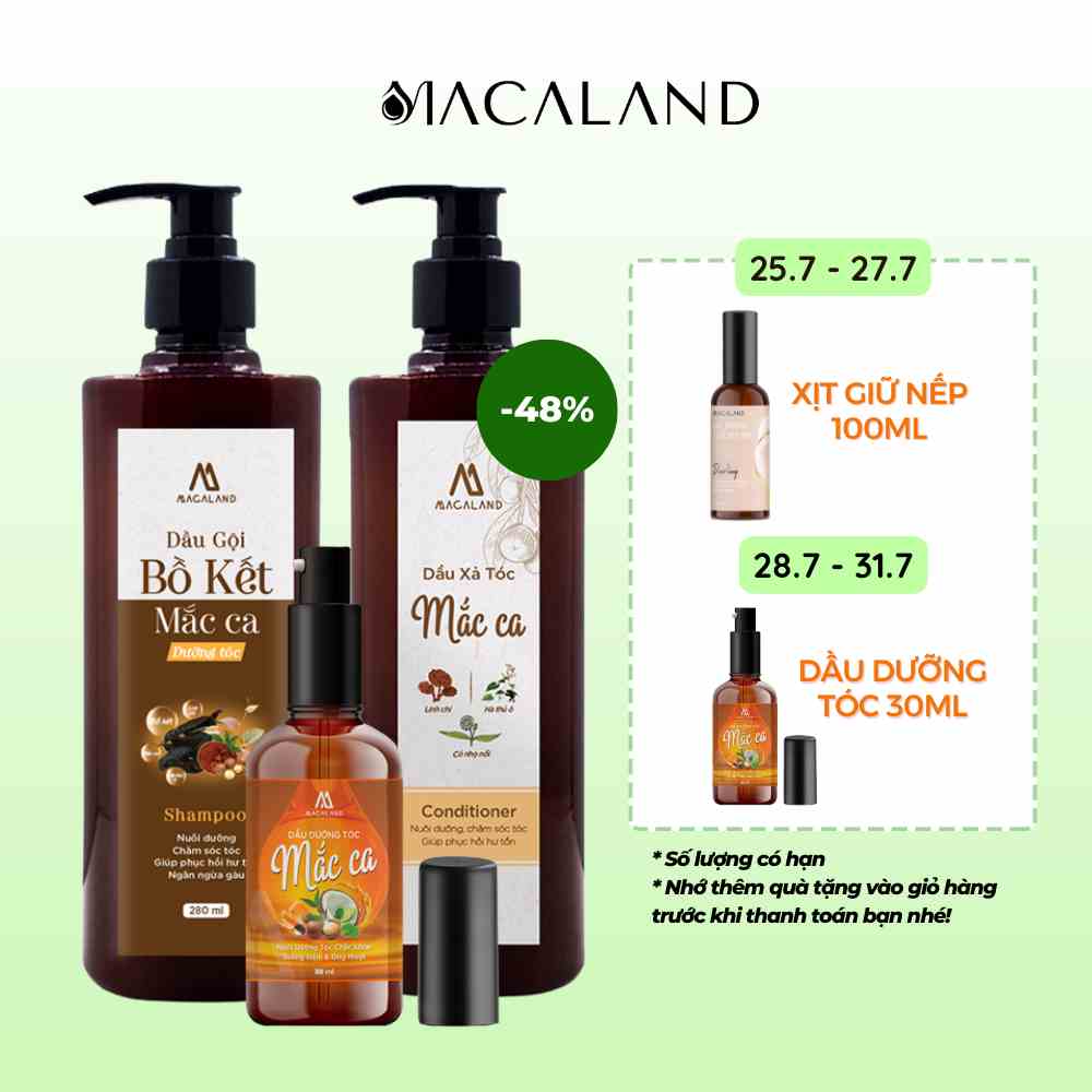 Combo gội xả và dầu dưỡng tóc MACALAND giúp phục hồi tóc hư tổn, dưỡng tóc mềm mượt