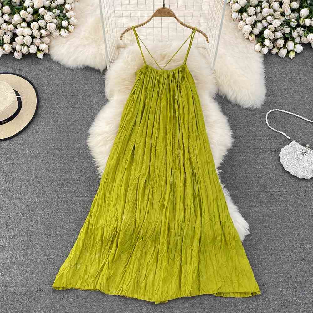 Váy 2 dây đi biển LUHAZO maxi dáng dài hở lưng nữ đẹp xanh dáng dài rộng bigsize  kiểu Hàn Quốc Babydoll 5007 DK1T