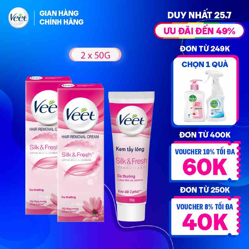 [Mã FMCGVEET71 giảm 8% đơn 150k] Combo 2 Kem tẩy lông cho da thường Veet Silk Fresh 50g/tuýp