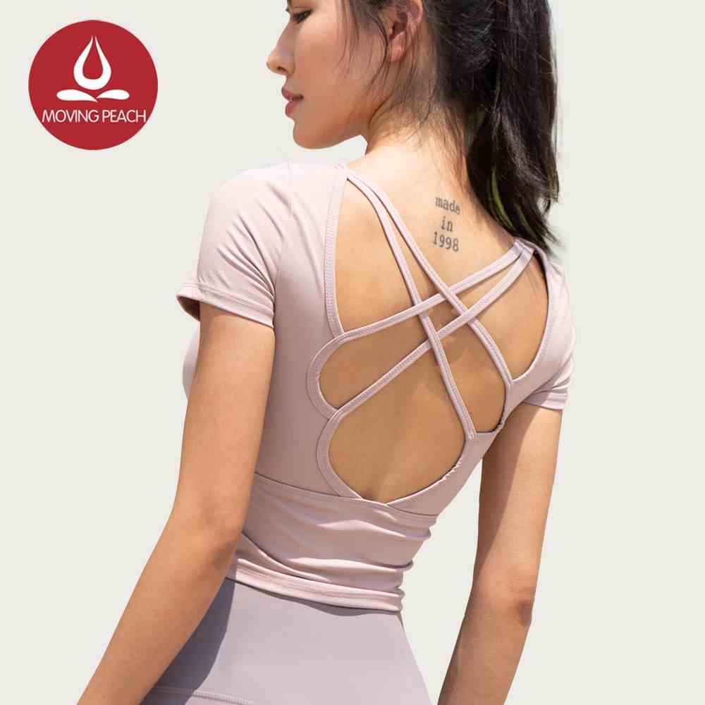 MOVING PEACH Áo Thun Crop Top Tập Yoga Chạy Bộ Lưng Đẹp Có Đệm Có Thể Tháo Rời ATS