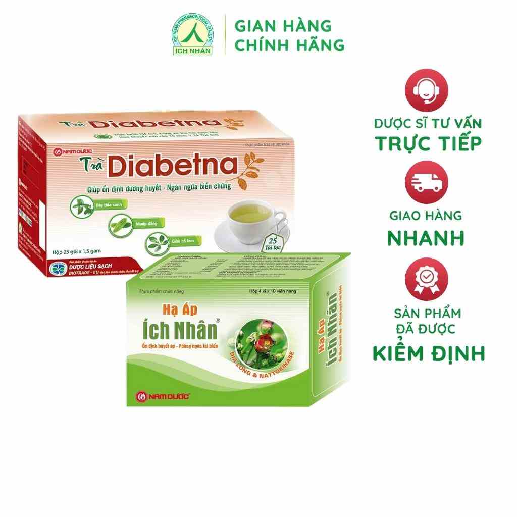 Bộ 2 Sản Phẩm Viên Uống Hạ Áp Ích Nhân Và Trà Diabetna Hỗ Trợ Đường Huyết Và Mỡ Máu, Giảm Nguy Cơ Tai Biến Hiệu Quả