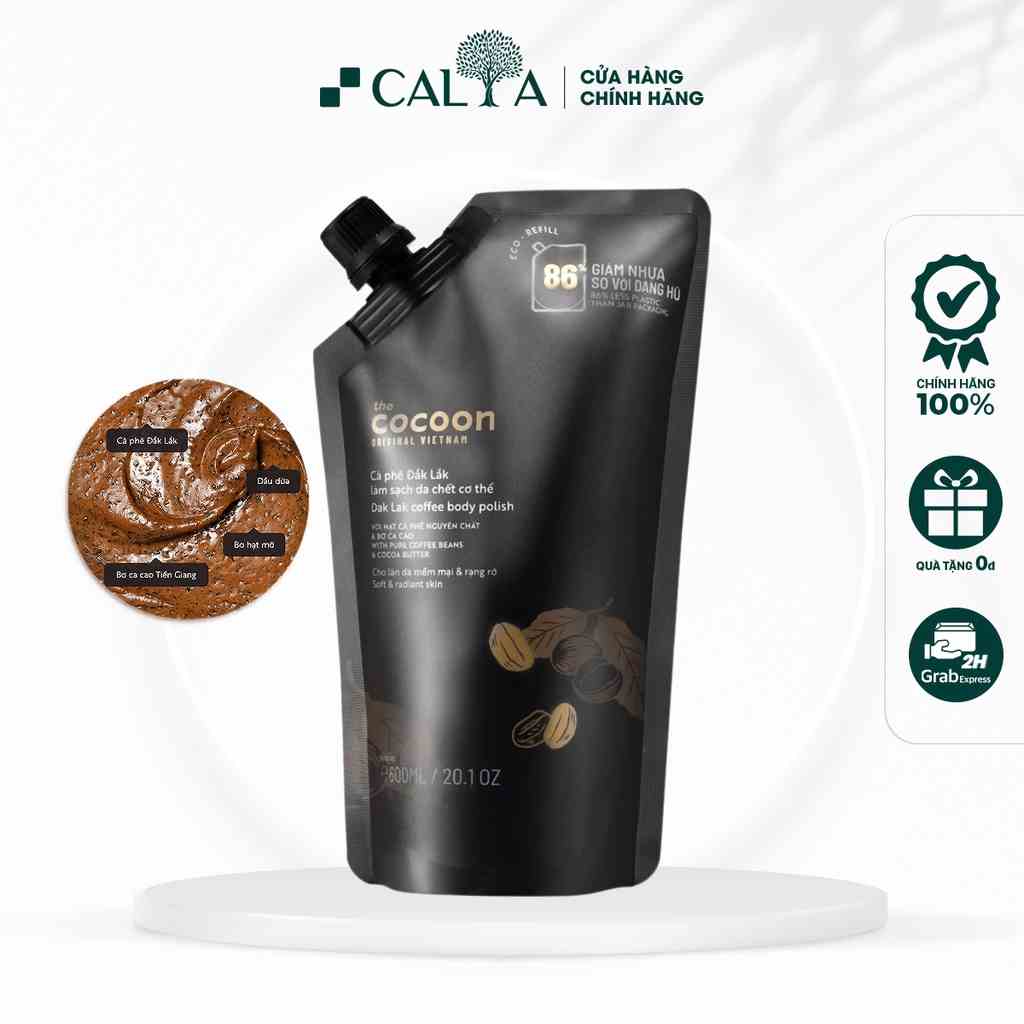 Tẩy Tế Bào Chết Body Cocoon Cà Phê Đắk Lắk Giúp Da Trắng Sáng Mịn Màng Túi Lớn - Cocoon Dak Lak Coffee Body Polish 600ml