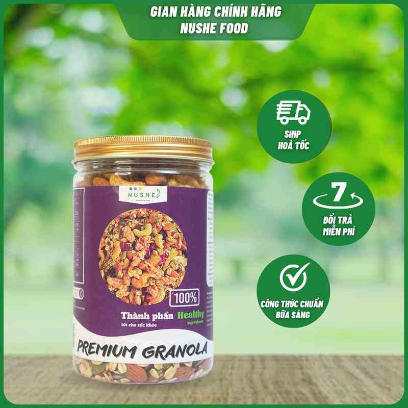 Premium Granola Ăn Kiêng, NUSHEFOOD, Siêu Hạt, Giảm Cân, Ăn Vặt, Các Loại Hạt Dinh Dưỡng Mix, Yến Mạch 500gr