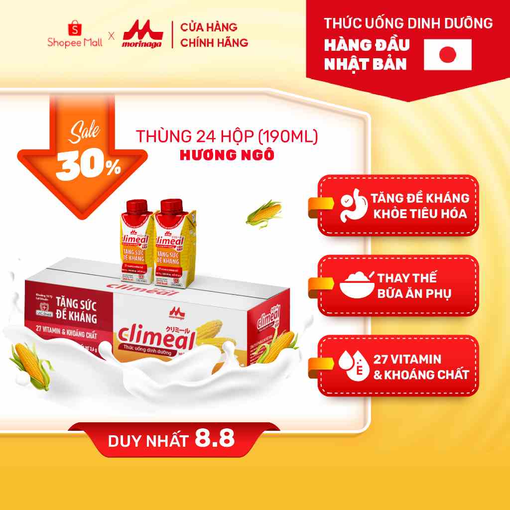 Climeal - Thức uống dinh dưỡng - Thùng 24 hộp 190ml - Hương ngô