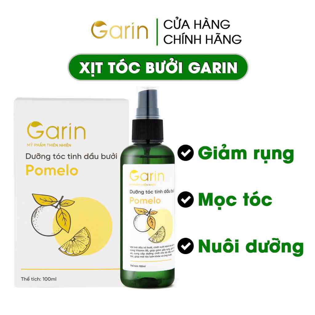 Xịt dưỡng tóc tinh dầu bưởi kích mọc tóc ngăn rụng tóc pomelo giảm hư tổn chẻ ngọn GARIN 100ml