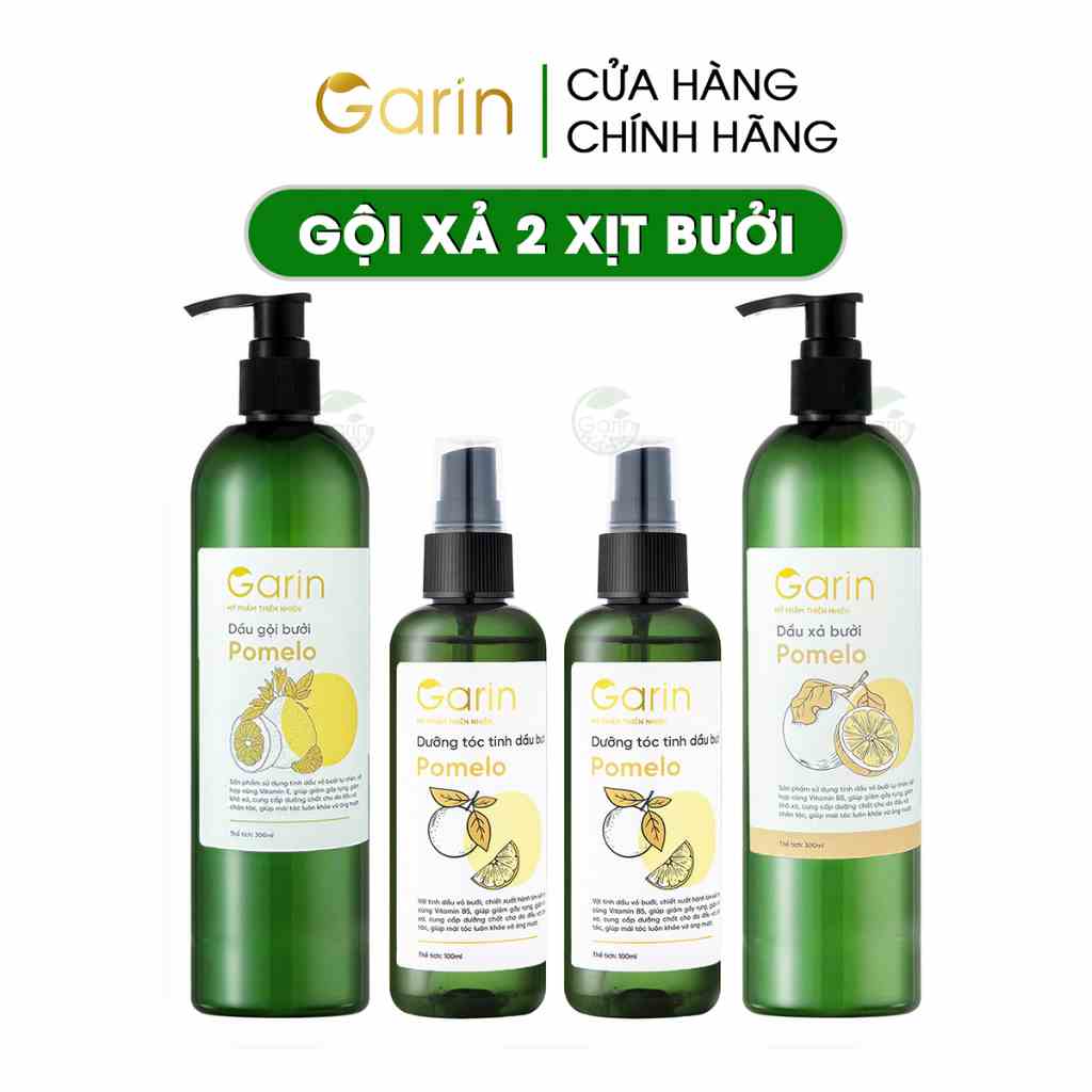 Liệu trình 1 dầu gội 1 dầu xả 2 xịt tinh dầu bưởi pomelo GARIN ngăn rụng kích thích mọc tóc