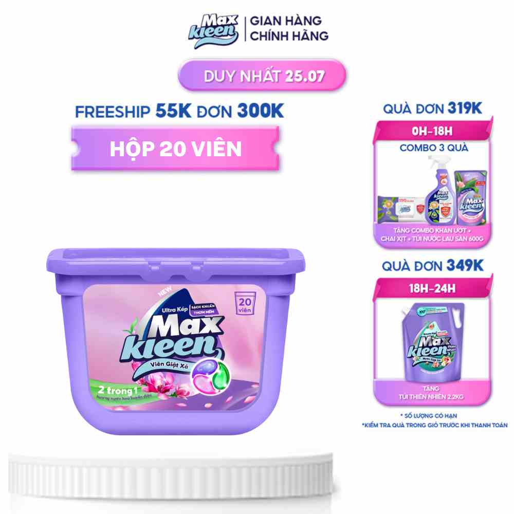 Hộp Viên Giặt Xả MaxKleen 2 Trong 1 Hương Huyền Diệu (20 Viên/Hộp)