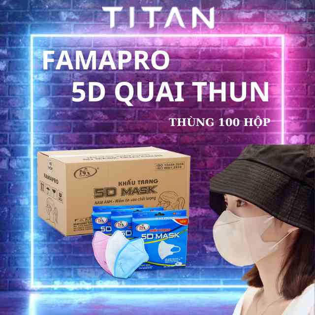 [5D Mask Quai Thun Famapro - Thùng 100 Hộp] Khẩu trang kháng khuẩn 3 lớp ( 10 cái/hộp )