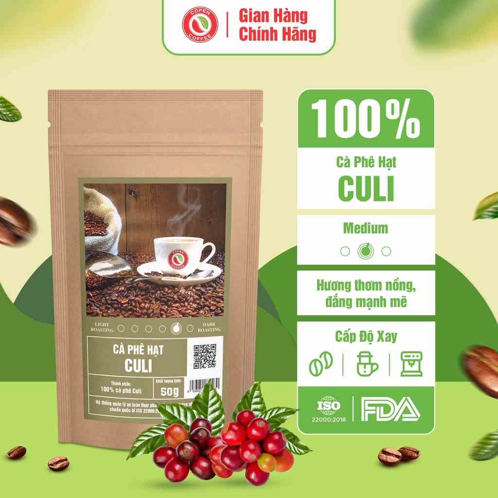 [Dùng thử] Cà Phê Nguyên Chất Rang Mộc Culi Copen Coffee - Pha espresso, xay pha phin đắng dịu nhẹ, hậu thơm lâu - 50g