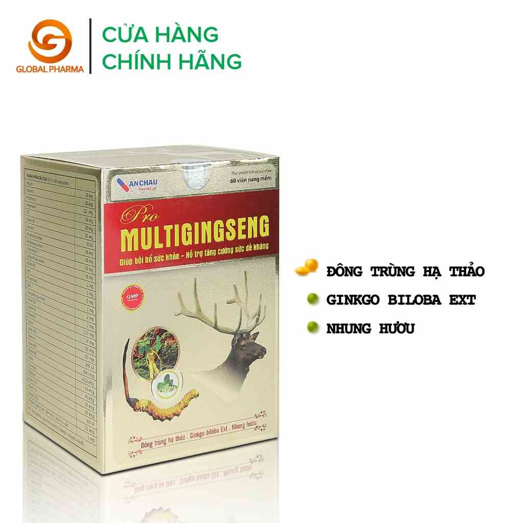 Viên nang pro multigingseng An Châu giúp tăng cường sức khỏe, tăng cường sức đề kháng hộp 6 vỉ 60 viên - Globalpharma