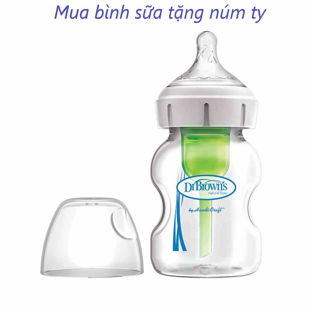 Bình sữa Dr.Browns cổ rộng thủy tinh 150ml và 270ml(đổi núm ty) dòng option Plus