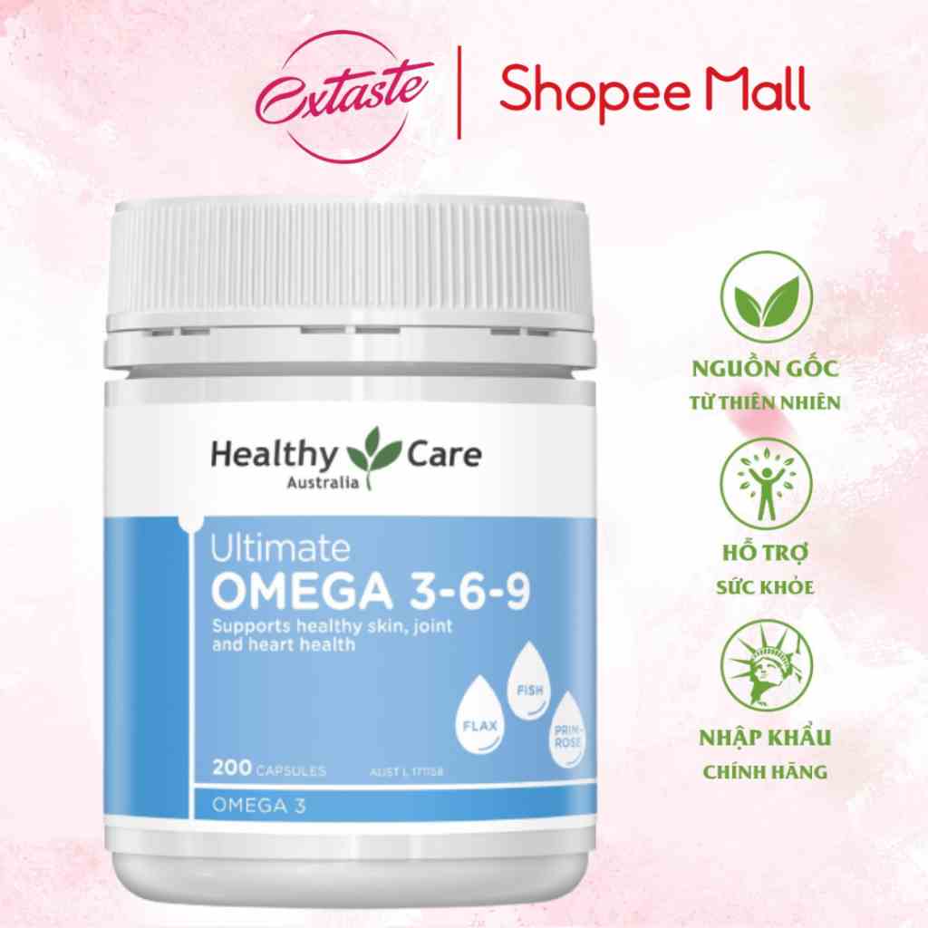 Viên uống giảm mỏi mắt Healthy Care Ultimate Omega 369 hỗ trợ tim mạch huyết áp 200 viên