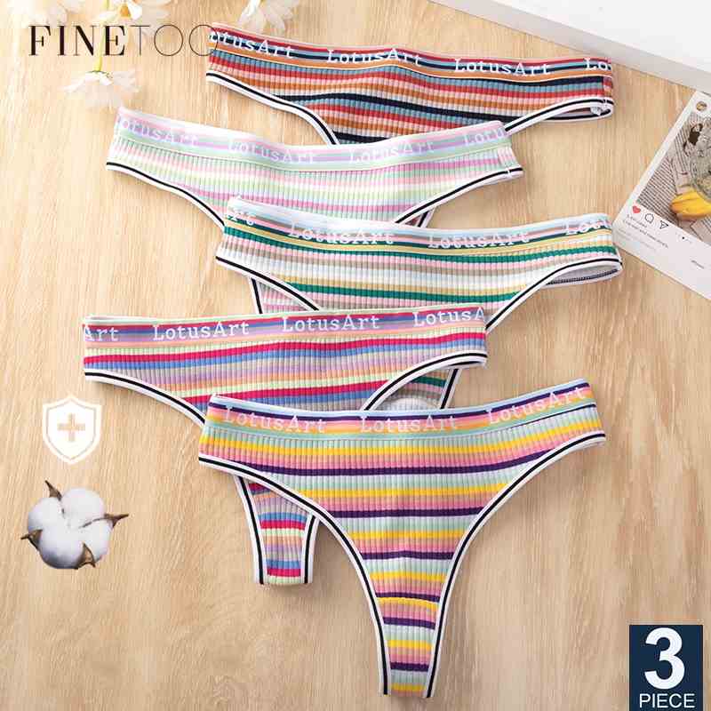 FINETOO Bộ 3 Quần Lót Cotton Lọt Khe Quyến Rũ Cho Nữ