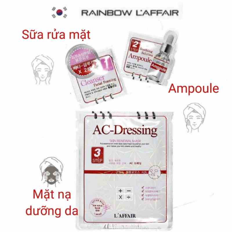 Combo sữa rửa mặt, ampoule, mặt nạ tái tạo - trẻ hóa da - ngăn ngừa mụn 3 Bước Rainbow Laffair Ac-dressing 28ml