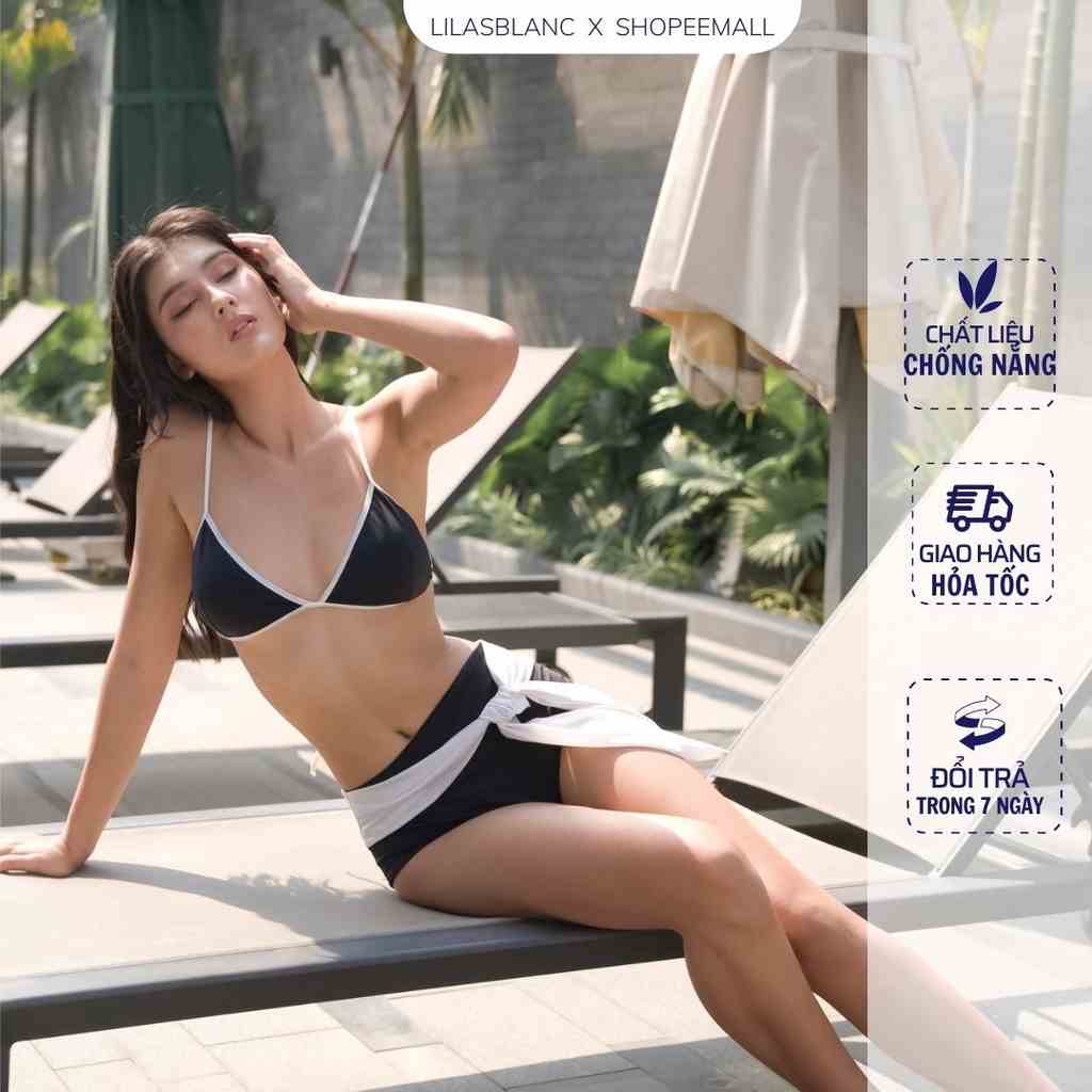 Bộ Bikini 2 Mảnh Chất Liệu Thun Co Dãn Nhiều Màu Phối Viền Thắt Nơ Bondi Bikini LILAS BLANC