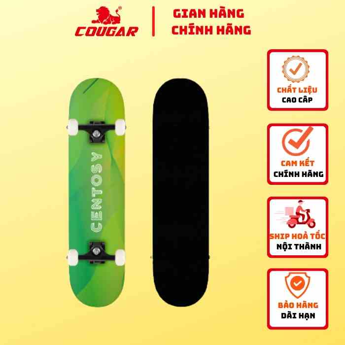 Ván Trượt Cougar-Centosy Skateboard A3 Green Cao Cấp, Gỗ Ép 7 Lớp Tải Trọng Dành Cho Người Dưới 80 Kg