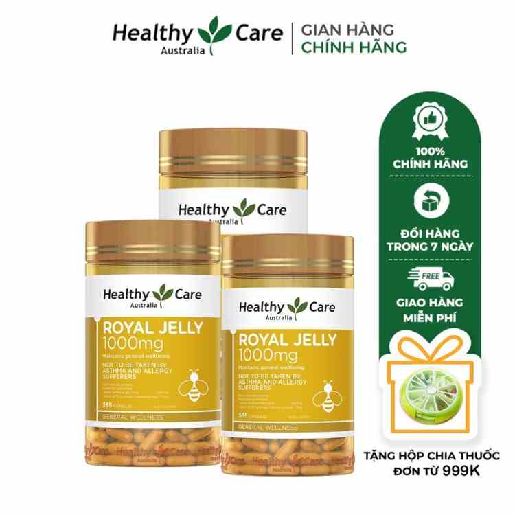 Combo 3 hộp Viên uống sữa ong chúa đẹp da làm chậm lão hóa Healthy Care Royal Jelly 365 viên