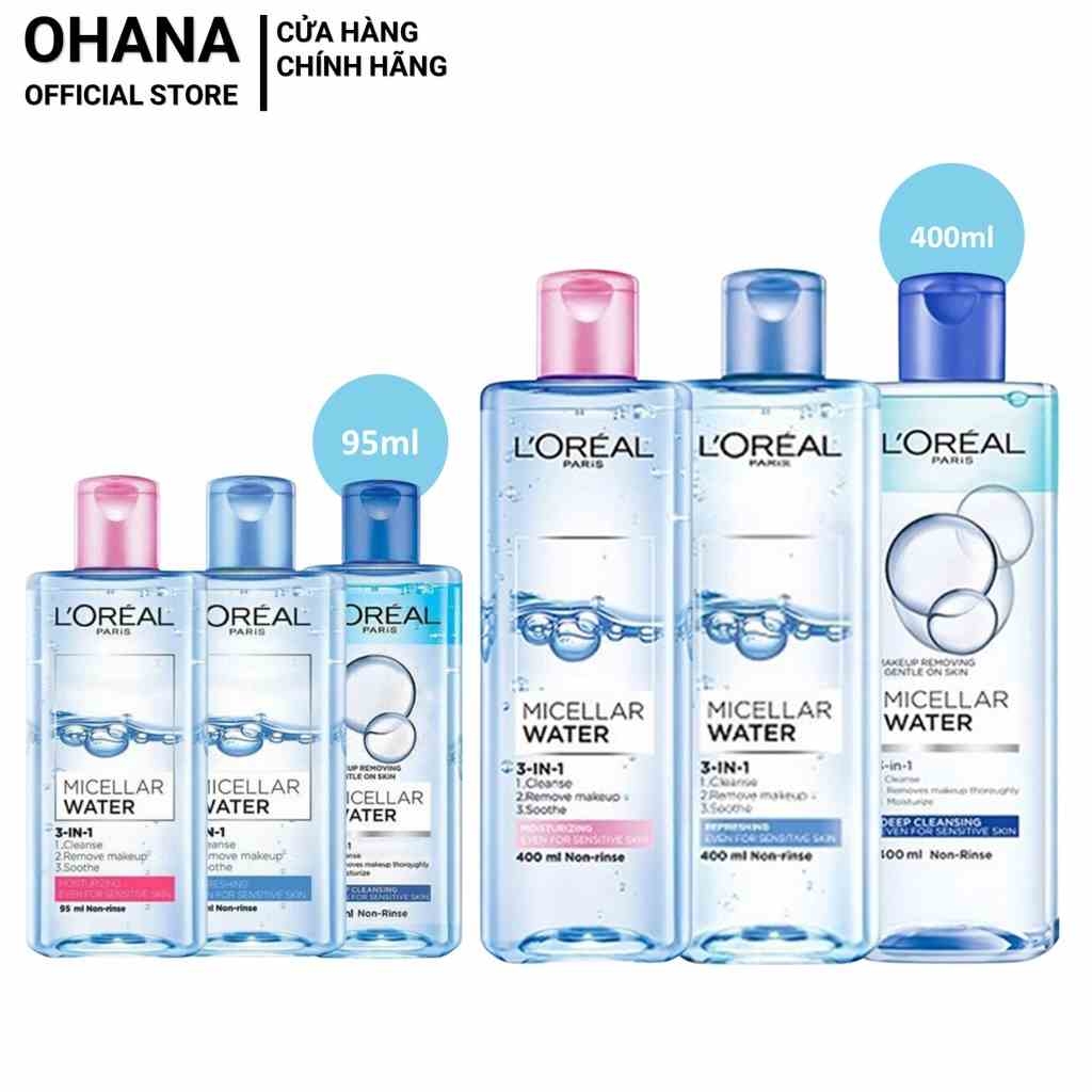 Nước Tẩy Trang Cho Mọi Loại Da LOreal Paris 3-in-1 Micellar Water (95ml/400ml)