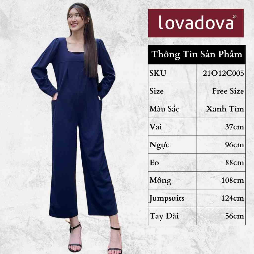 [Mã BMLTB200 giảm đến 100K đơn 499K] Jumpsuits, Dài Tay, Cách Điệu Túi Hai Bên, Màu Xanh Tím - Lovadova 21O12C005