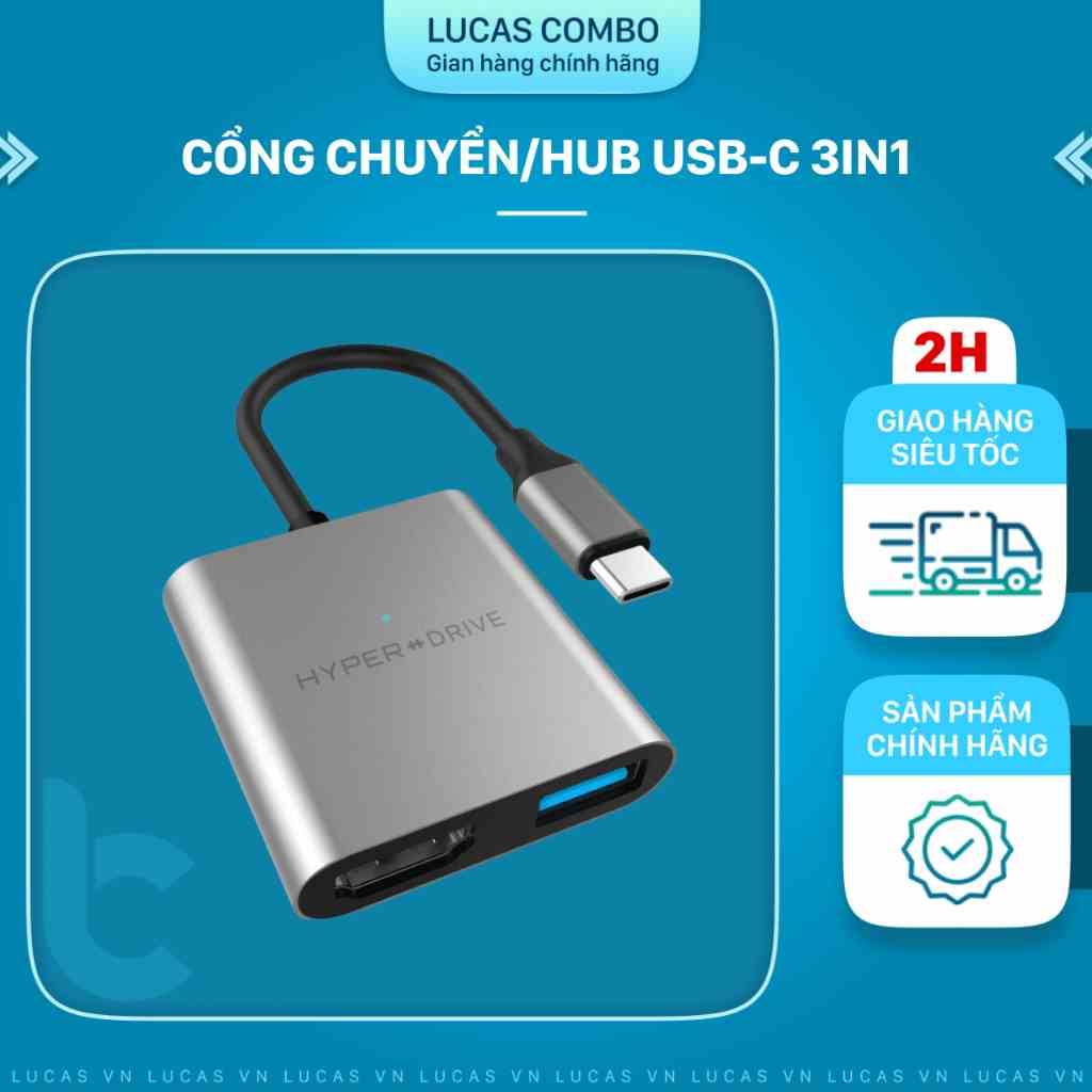 Cổng Chuyển/Hub USB-C 3in1 HDMI 4K, USB-C, USB-A 3.1 HyperDrive