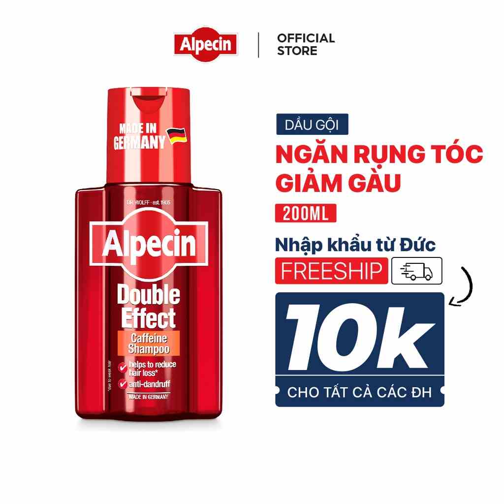 Dầu gội giảm gàu cho da đầu dầu ngăn rụng tóc Caffeine Alpecin Double Effect Shampoo 200ml