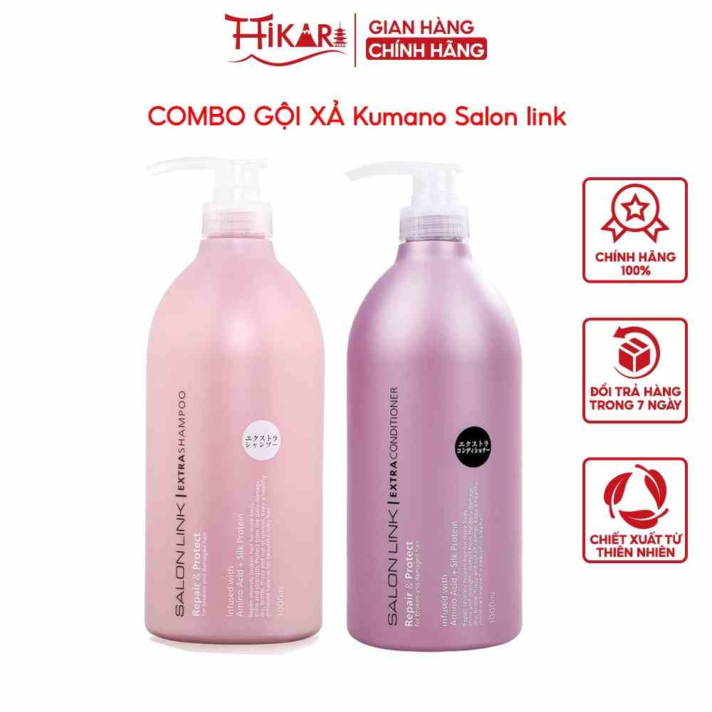 Cặp dầu gội xả Kumano Salon Link Extra dành cho tóc yếu 1000ml