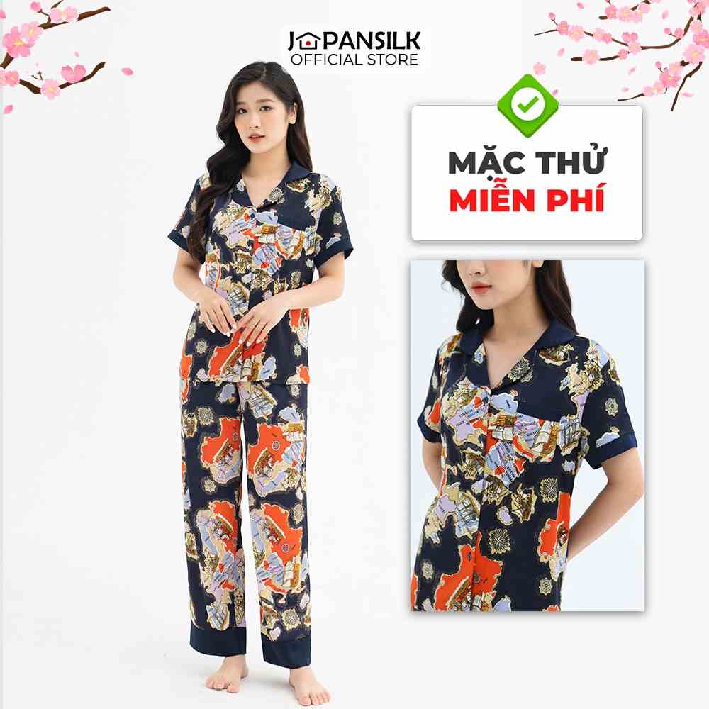 [Mã BMLTA35 giảm đến 35K đơn 99K] Đồ Bộ Nữ Lụa Satin Pijama Cao Cấp JAPAN SILK Tay Ngắn Quần Dài Họa Tiết Bản Đồ Vintage