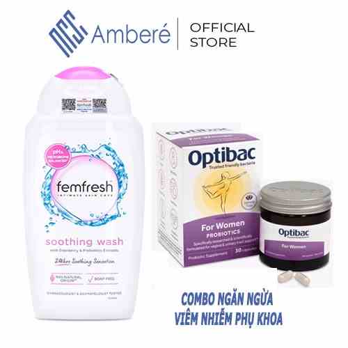 Combo Femfresh hồng Soothing Wash Optibac hỗ trợ giảm vi.êm phục hồi giúp vùng kín giúp sạch thơm tươi mới nhập khẩu Anh