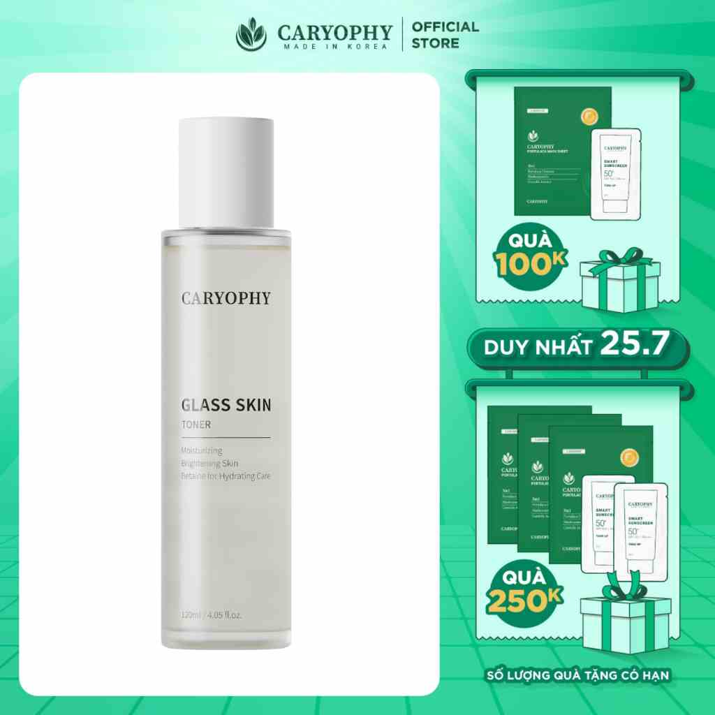 Nước cân bằng dưỡng sáng cấp ẩm Caryophy Glass skin toner 120ml