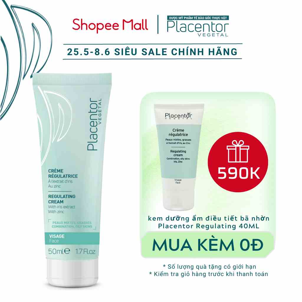 [Mã BMLTA35 giảm đến 35K đơn 99K] Kem dưỡng điều tiết bã nhờn cho da dầu, da hỗn hợp Placentor Regulating Cream 50ml