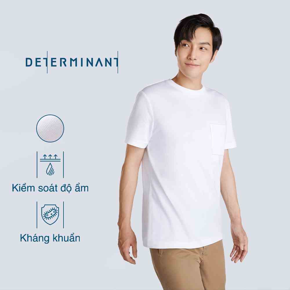 Áo thun nam cổ tròn DETERMINANT có túi - tay ngắn - kháng khuẩn - 100% cotton - màu trắng  - T03