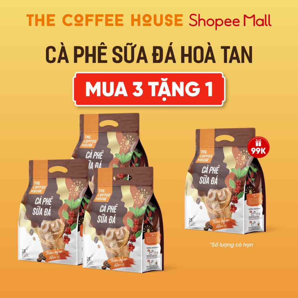 [Combo 3 tặng 1] Cà phê sữa đá hòa tan The Coffee House (25 gói x 22g)