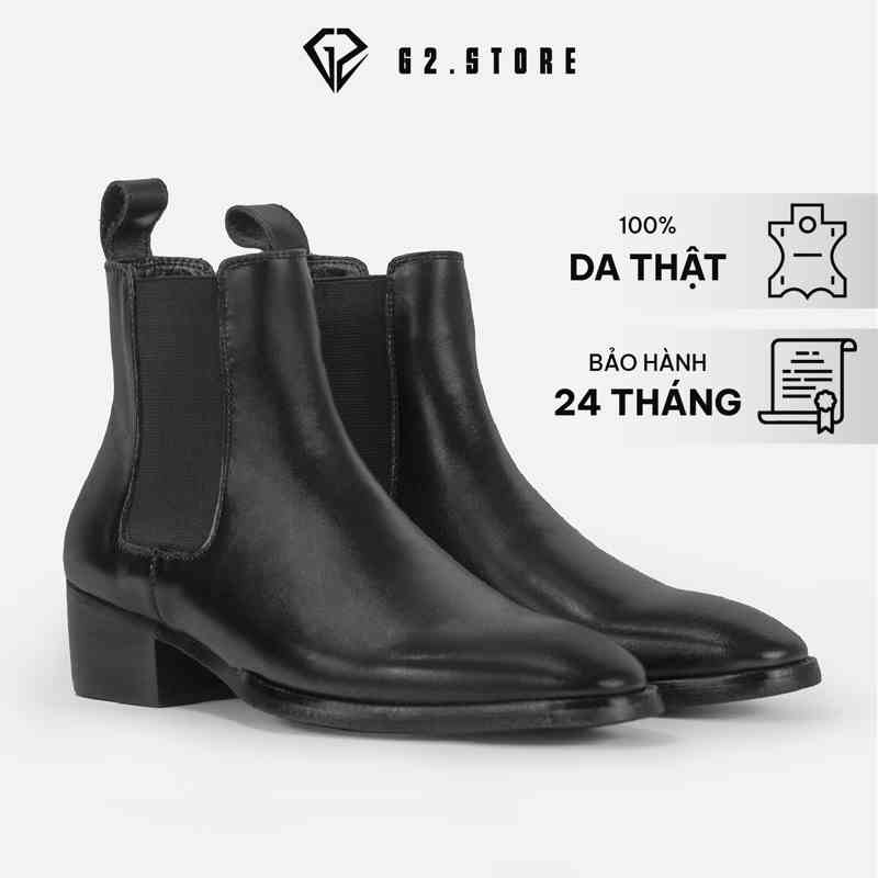 Chelsea boot G2 đế cao 5cm dáng high heel, Giày tây nam công sở trẻ trung độn đế tăng chiều cao bằng da nappa cao cấp