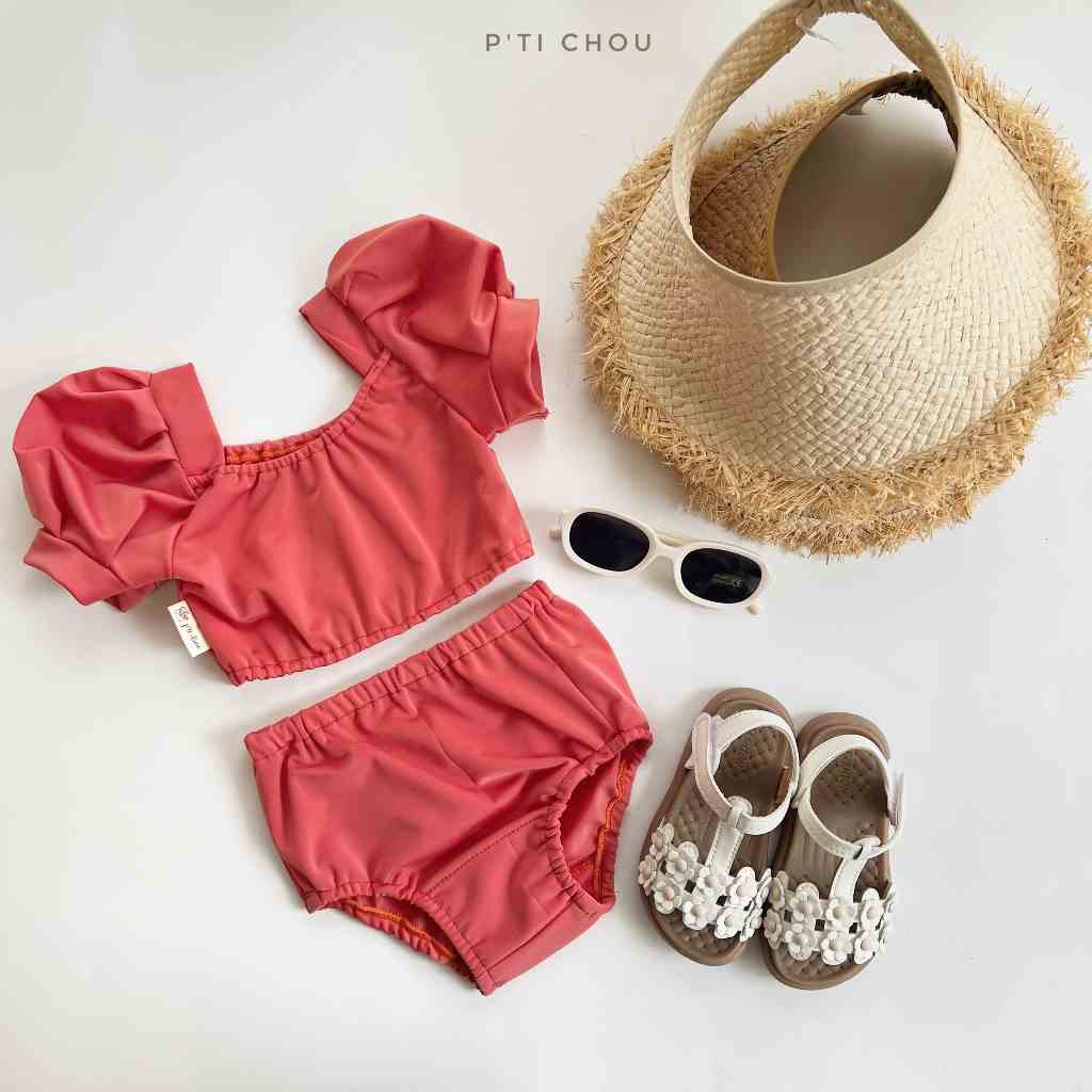 Bộ đồ bơi bé gái Carrot Pti Chou - Phong cách thiết kế bikini tay bồng điệu đà cho bé gái từ 1 đến 7 tuổi.