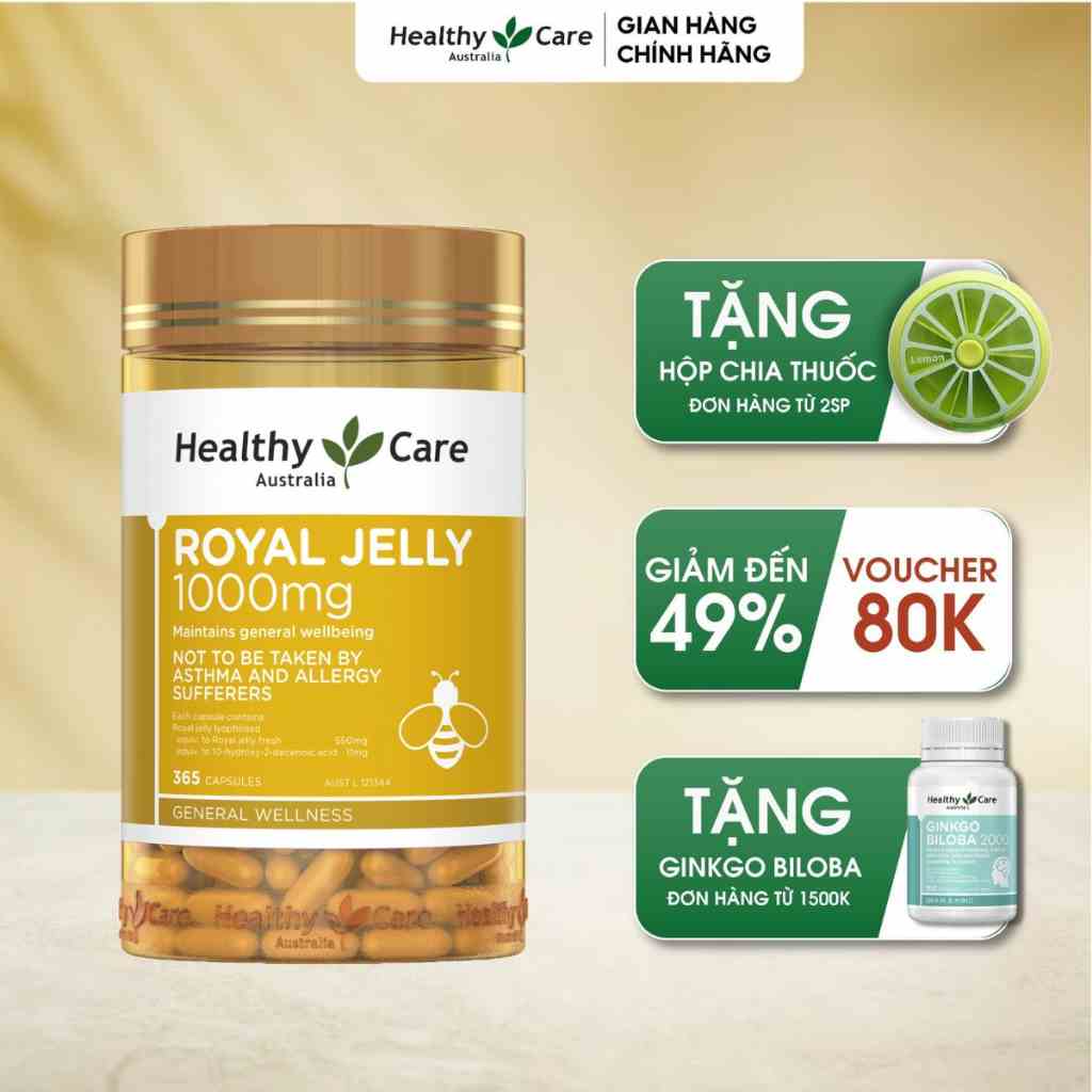 Healthy Care Royal Jelly Viên uống sữa ong chúa hỗ trợ làm đẹp da, làm chậm lão hóa 365 viên