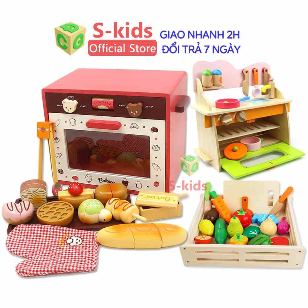 Đồ chơi nấu ăn S-kids, bộ tiệc trà, nhà bếp, cắt rau củ cho bé gái.