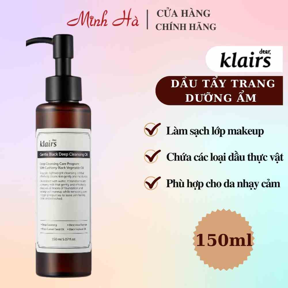 Dầu tẩy trang Klairs Gentle Black Deep Cleansing Oil 150ml giúp làm sạch và dưỡng ẩm