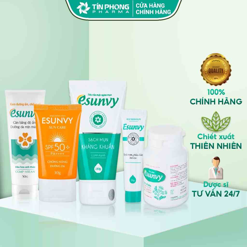 Bộ Chăm Sóc Da Mụn & Chống Nắng Dưỡng Da Esunvy - Giúp Sạch Mụn, Hết Thâm, Mờ Sẹo, An Toàn, Hiệu Quả CSDMCNDD